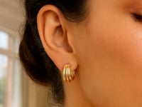 14K Yellow Gold Large Triple Row Hoop Earrings