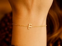 14K Yellow Gold Mini Initial F Bracelet - 0817