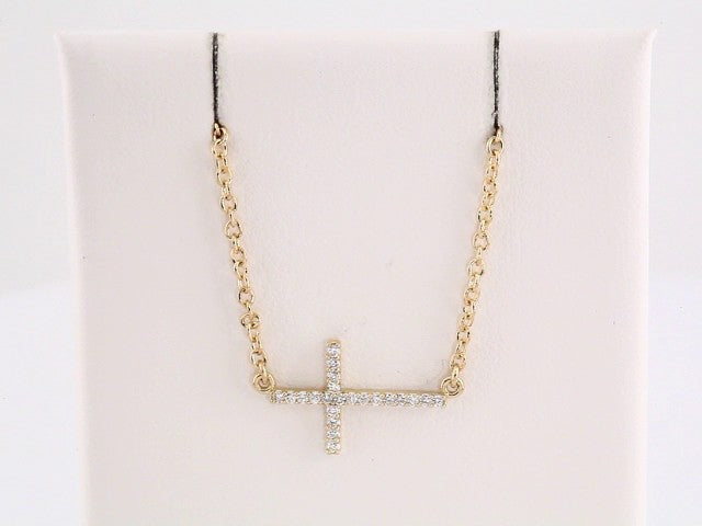 Natural Diamond Sideways Cross Necklace or Center