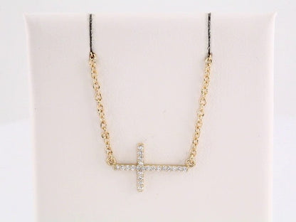 Natural Diamond Sideways Cross Necklace or Center